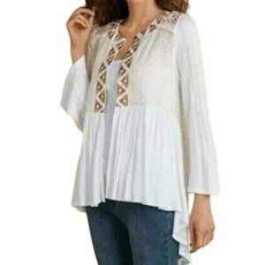 Soft Surroundings Womens M White Embroidered Open Front‎ Kimono